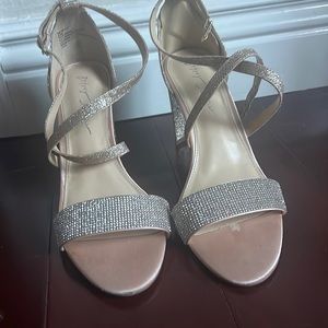 Betsey Johnson Bella Rhinestone Sandals Size 9.5 Block Heel Champagne Heels